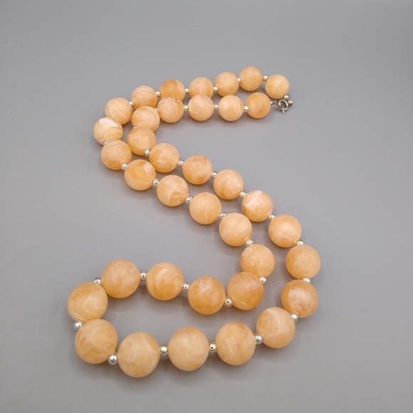 Jewelry - Coral Colored Marbled Gold Bead Necklace